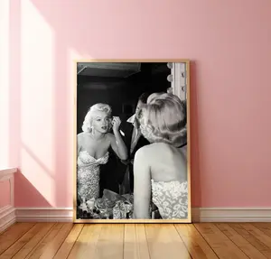 Marilyn Monroe Make Up Print, Monroe in front of MirrorFamous Fashion Photograph, Iconic Poster, Black and White Photography