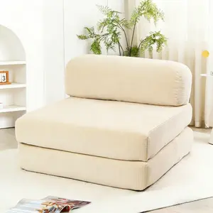 [ Buy two and get a better deal ] 3-in-1 Convertible Foldable Sofa Bed Corduroy Sectional Couch Upholstered Futon Couch No Tools Required Compact Design for Living Room Bedroom Single Size