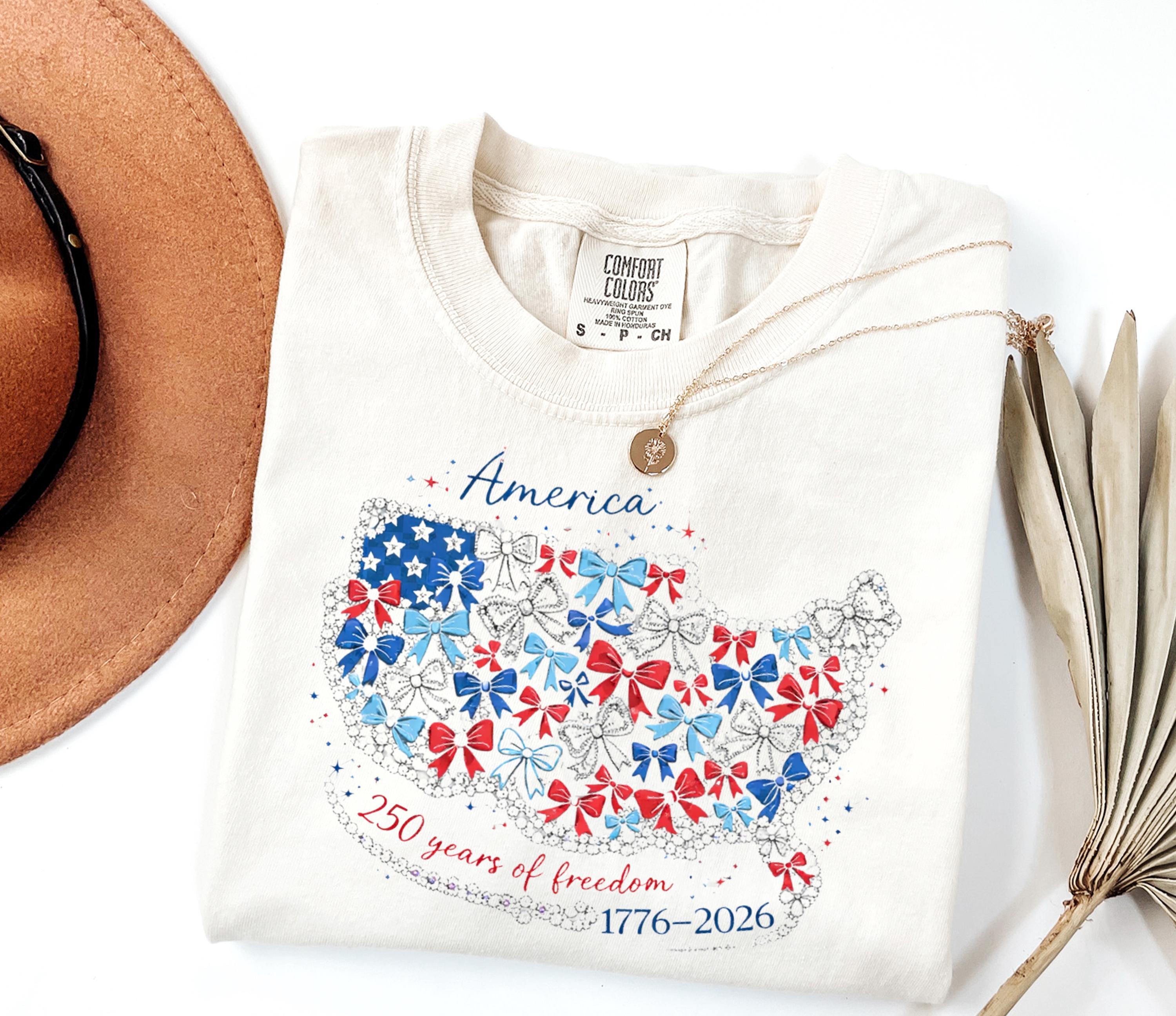 [ Comfort Colors Collection ] Comfort Colors America 250th Anniversary Shirt, Retro USA Flag Tee, Coquette 4th Of July Top, USA 250th Tshirt, Veteran Day Gift, USA Outfit,Gift For Her, For Teacher, Gift For Mom