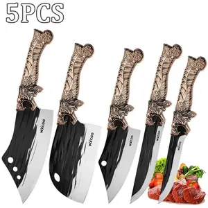 5PCS Exquisite Gift Multipurpose Stainless Steel Super Sharp Boning Knife Forged Knife Anti-stick Ergonomic Handle Unique Cooking Utensil Set Kitchen Items Utility Paring Knife Fruit Knives Meat Cleaver Beef Knife Vegetable Chopper