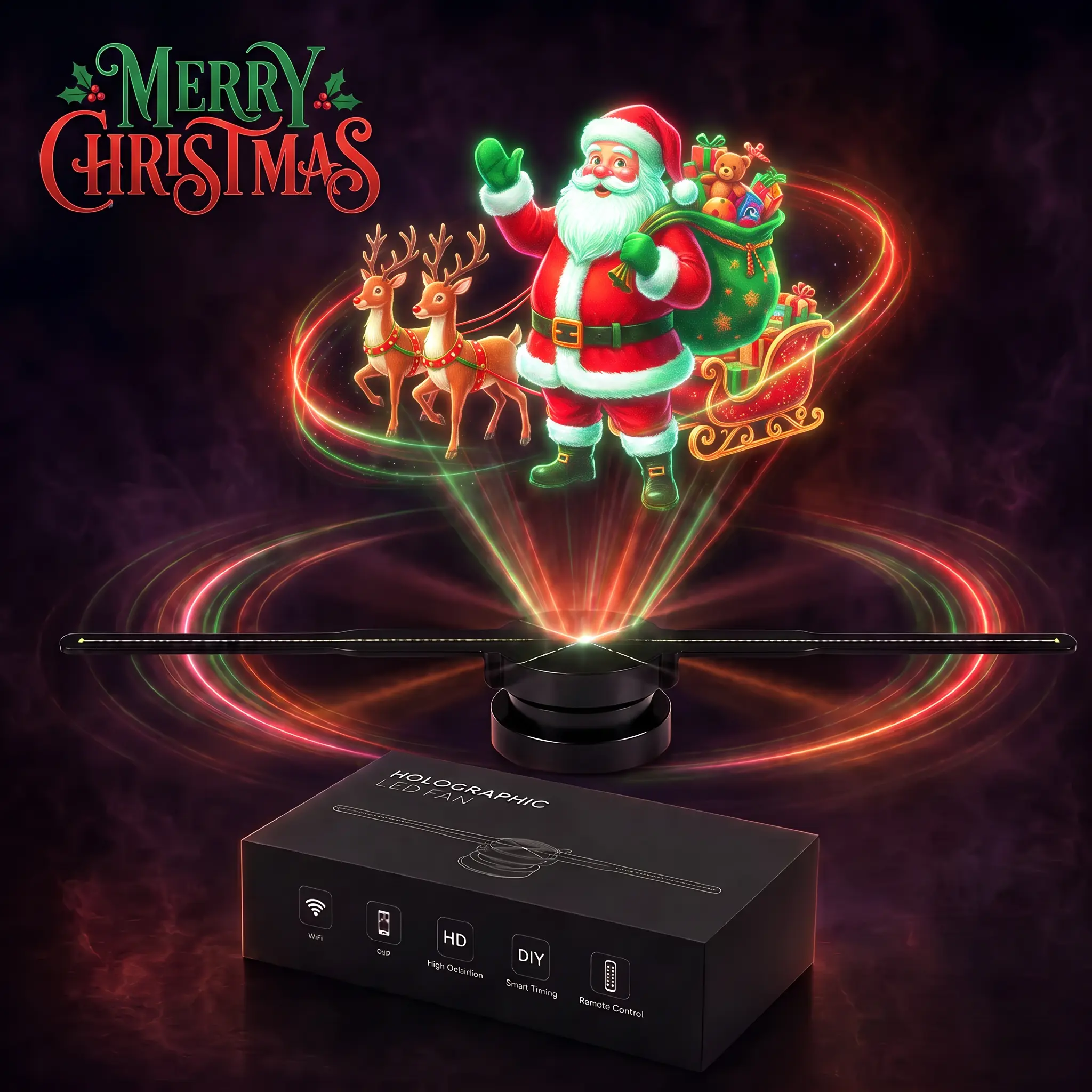 3D hologram fan, holographic projection lamp, dual-blade LED holographic display 42cm, 224 LED beads, controllable via app, custom ad light supporting video uploads, simple wall mounting, holiday present, Halloween gathering, home theater decor