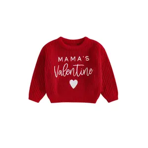 Global Baby Valentine's Day Sweaters Long Sleeve Round Neck Letter Heart Embroidery Tops Toddler Knit Pullover Valentine's Day Sweaters Long Sleeve Round Neck Letter Heart Embroidery