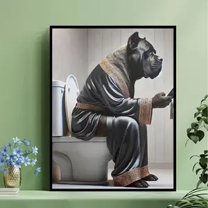 Funny Cane Corso Dog Bathroom Wall Art, 12x16" Unframed Canvas Poster - Quirky Animal Decor for Home, Office, Cafe, Perfect for Room Decor