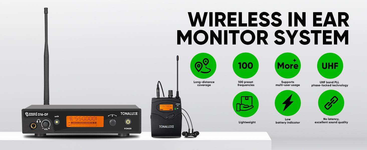 Professional IEM Wireless In Ear Monitor System 4 Pack - 100CH UHF Metal Rackmount Transmitter, 262ft Range, Stereo Mono Switch, for Live Band Church Stage Performance