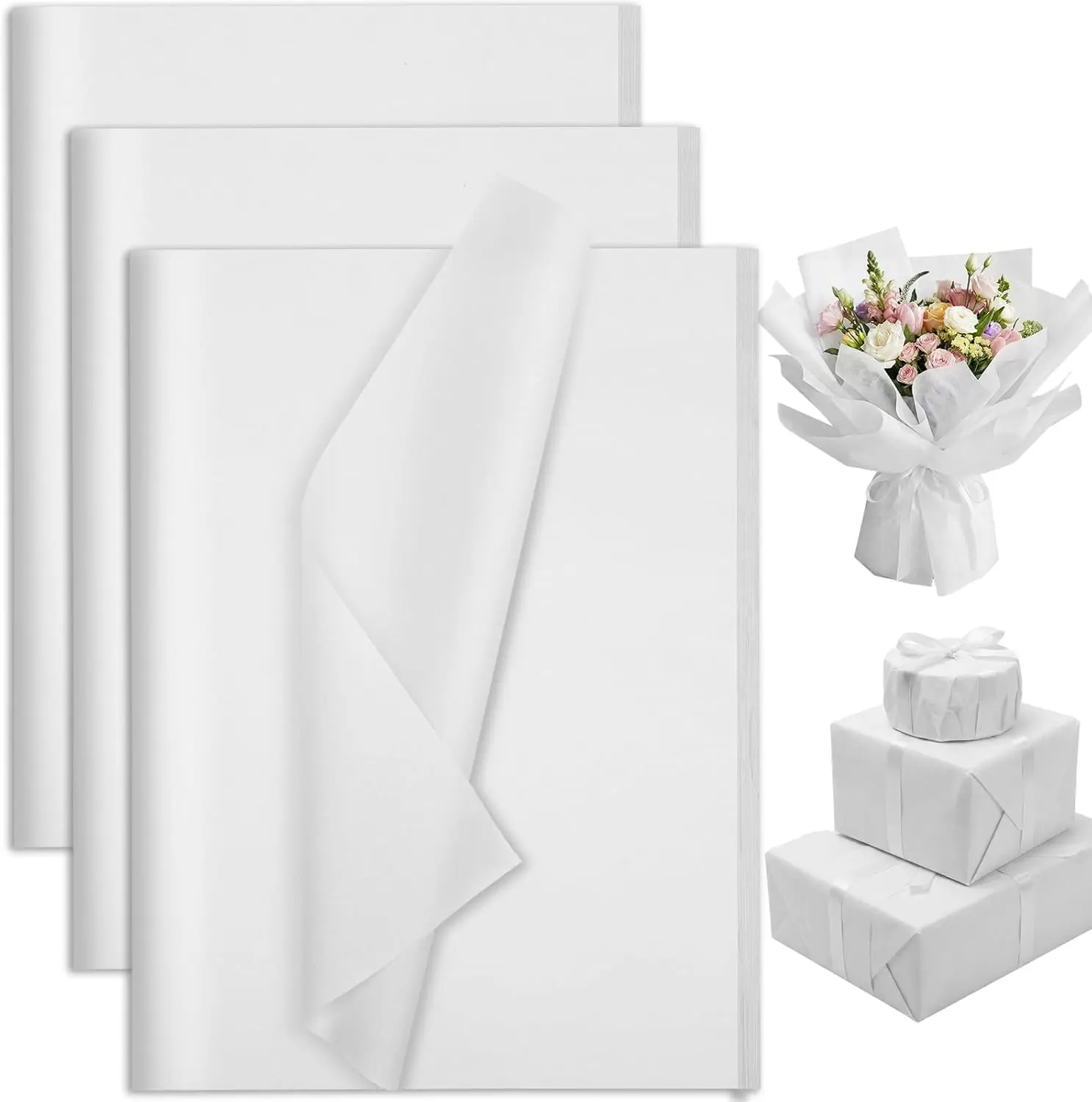 FSC-Certified White Solid Color Tissue Paper (14 x 20 inches, 80 Sheets) Bulk Office Stationery - Freely Folded or Cut, for Gift Wrapping, Birthday Party Crafts Decorations