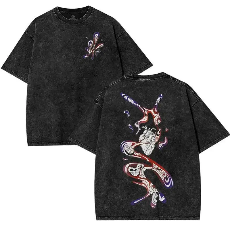 Men's Unisex The Summer Hikaru Died Anime Manga Oversize 2-Sided Washed Cotton T-Shirt, 90s Graphic Tees, Soft Streetwear Casual Tropical Round Crewneck Short-Sleeve Subtle Anime Merch Top
