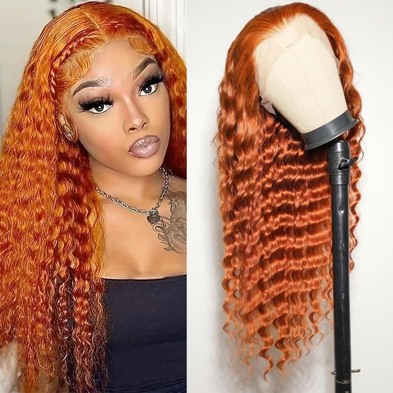 Ginger Wig Human Hair 13x6 Deep Wave Lace Front Wigs Human Hair Curly Wigs HD Transparent Lace Frontal 350 Colored Human Hair Wig Pre Plucked 180% Density 30 Inch