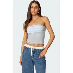 Edikted Women's Rori Ruffle Knit Sheer Mesh Top