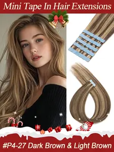 Human Hair 12-20 Inch Tape In Hair Extensions Real Hair Extensions 3x0.8cm Invisible Tape Natural Straight Machine -Remy Human Hair DIY Hairpiece Can Be Colored & Permed Used By Yourself At Home