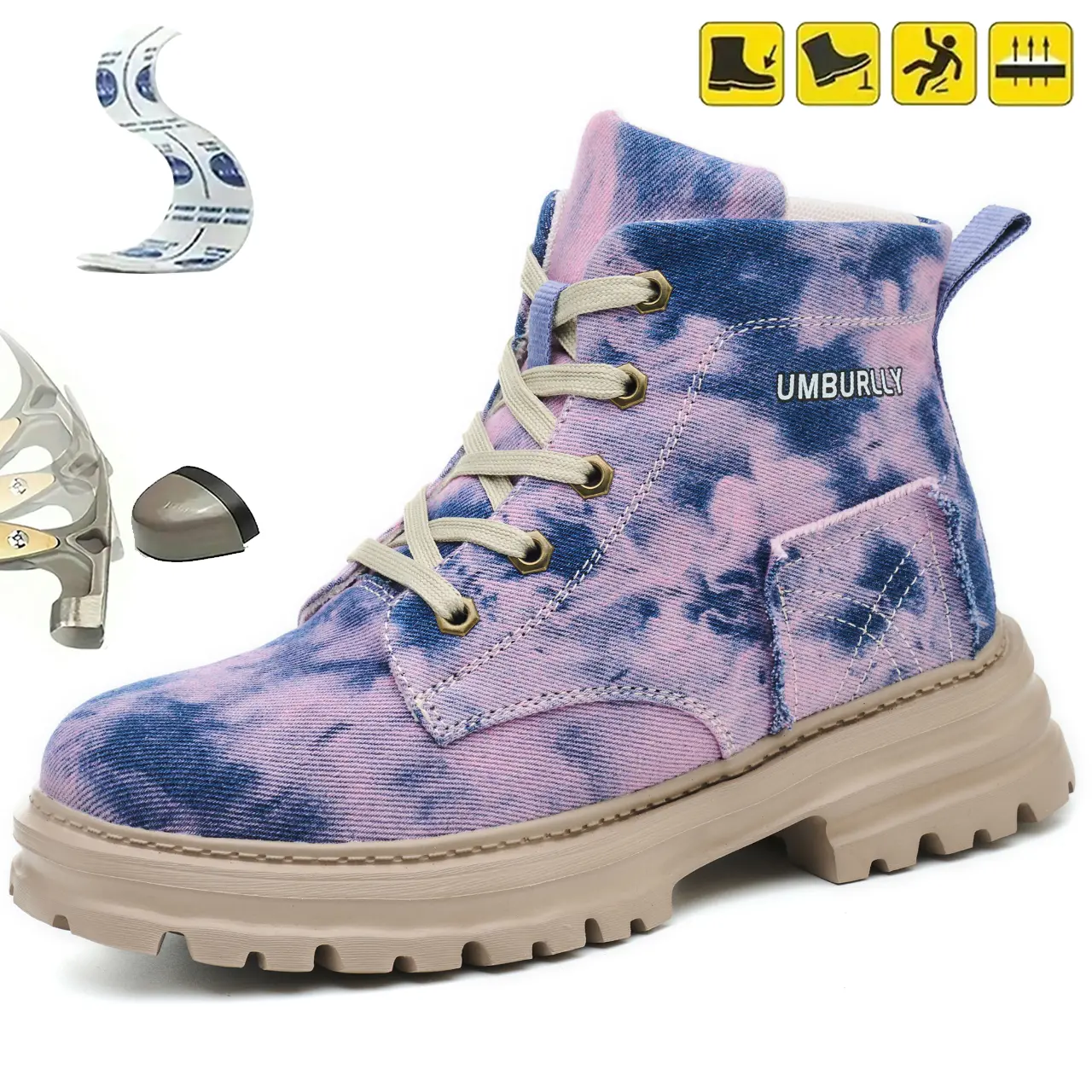 Women's High-Top Fashion Waterproof Anti-Penetration Slip-Resistant Lightweight Flexible Work Outdoor Safety Shoes