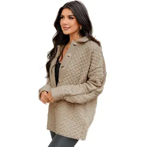 Women's Jet Stream Solid Color Quilted Puffer Buttoned Shacket