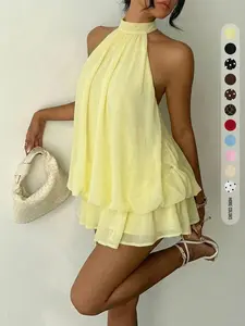 Women's Summer Fashion Party Halter Tie Back Mini Dress, Slim-Fitting Casual Elegant Short Sleeveless Dress for Home Outdoor City Style