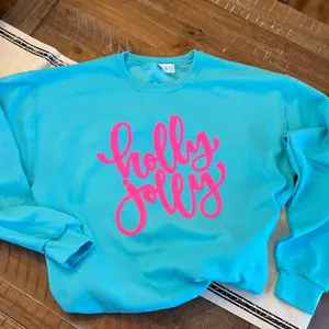 Neon Puff Scuba Blue Holly Jolly Crewneck