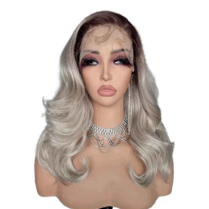 Sapphire 13x6 Synthetic Premium Fiber Wig - Silver Ombre Wavy Style Hairpiece for Stylish Look
