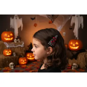 Web & Roses Hand-Embroidered Halloween Hair Clip Barette