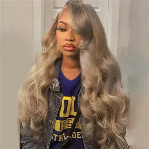 Rina Milk Tea Ash Blonde Lace Front Wig Human Hair 200% Density Pure Luxury Virgin Human Hair Wig Body Wave 13x4 HD Lace Upgrades Ash Blonde Colored Wig with Natural Hairline for Women