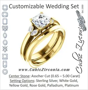 CZ Wedding Set, featuring The Melitza engagement ring (Customizable Asscher Cut 5-stone with Marquise Accents)