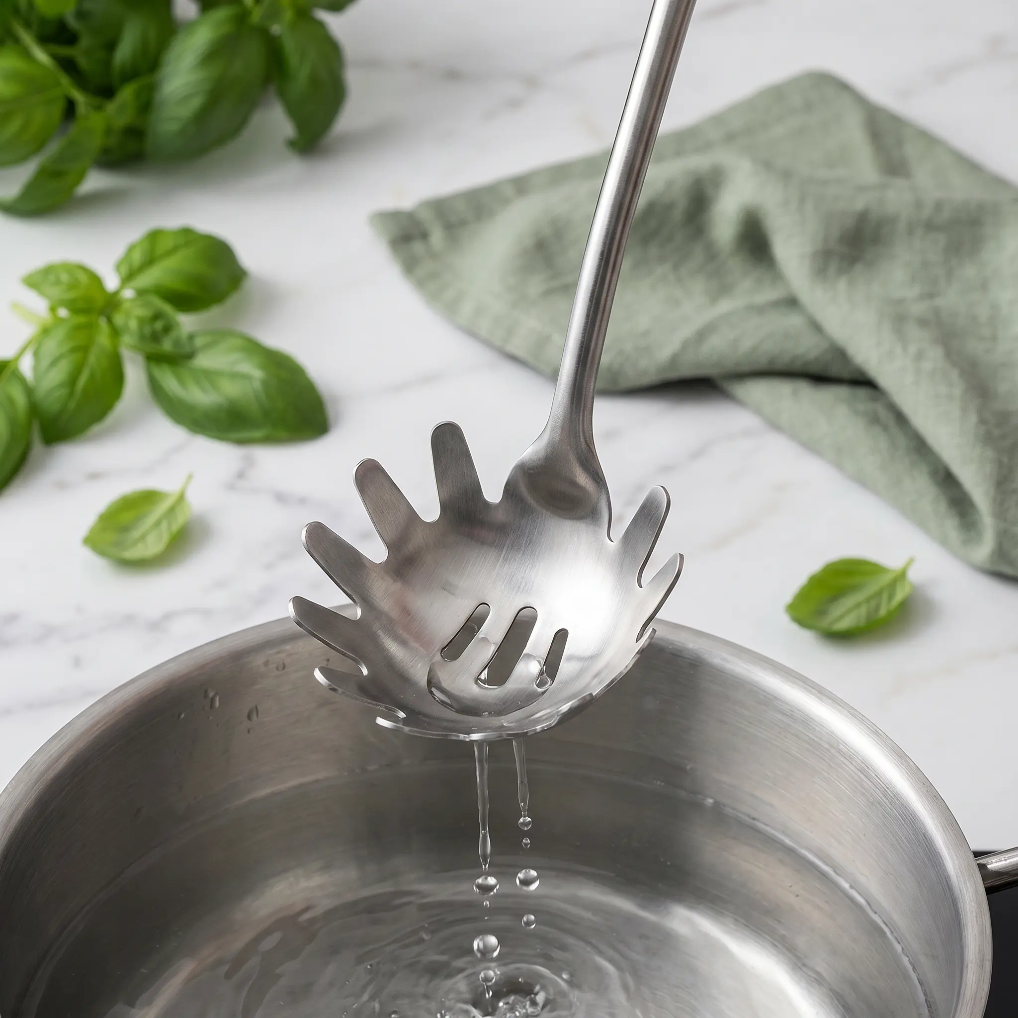 SUS304 Stainless Steel Spaghetti Spoon, Long Handle Noodle Strainer Scoop for Pasta Rice Noodle Hot Pot Cooking