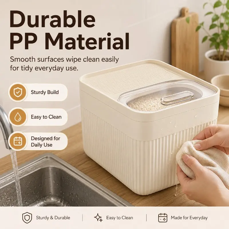 Large-Capacity Airtight Food Storage Container Set: Rice Container with Measuring Cup-Reusable, Pest-Proof, Moisture-Proof, and Hand-Washable. Kitchen Storage Containers for Rice, Flour, Dry Goods, and Snacks. Stackable dry food dispenser bpa-free cereal