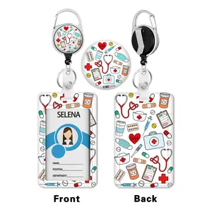 Nurse Badge Holder with Retractable Badge Reel, 1 Count Cartoon Pattern Badge Holder with Clip, Vertical ID Card Name Tag Protector for Hospital Doctor Nurse, Badge Decoration