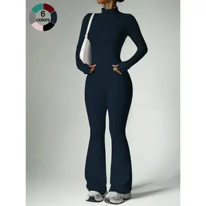 Women’s Two-Piece Sportswear Set, Stand Collar Zip-Up Long Sleeve Jacket & High-Waist Butt-Lifting Pants, Soft Breathable Activewear for Yoga, Gym, Running