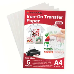 A4 Size Iron-On Heat Transfer Paper, 5/10 Sheets for Light Fabrics, Personalization, 8.3x11.7 Inches, Compatible with Inkjet & Laser Printers