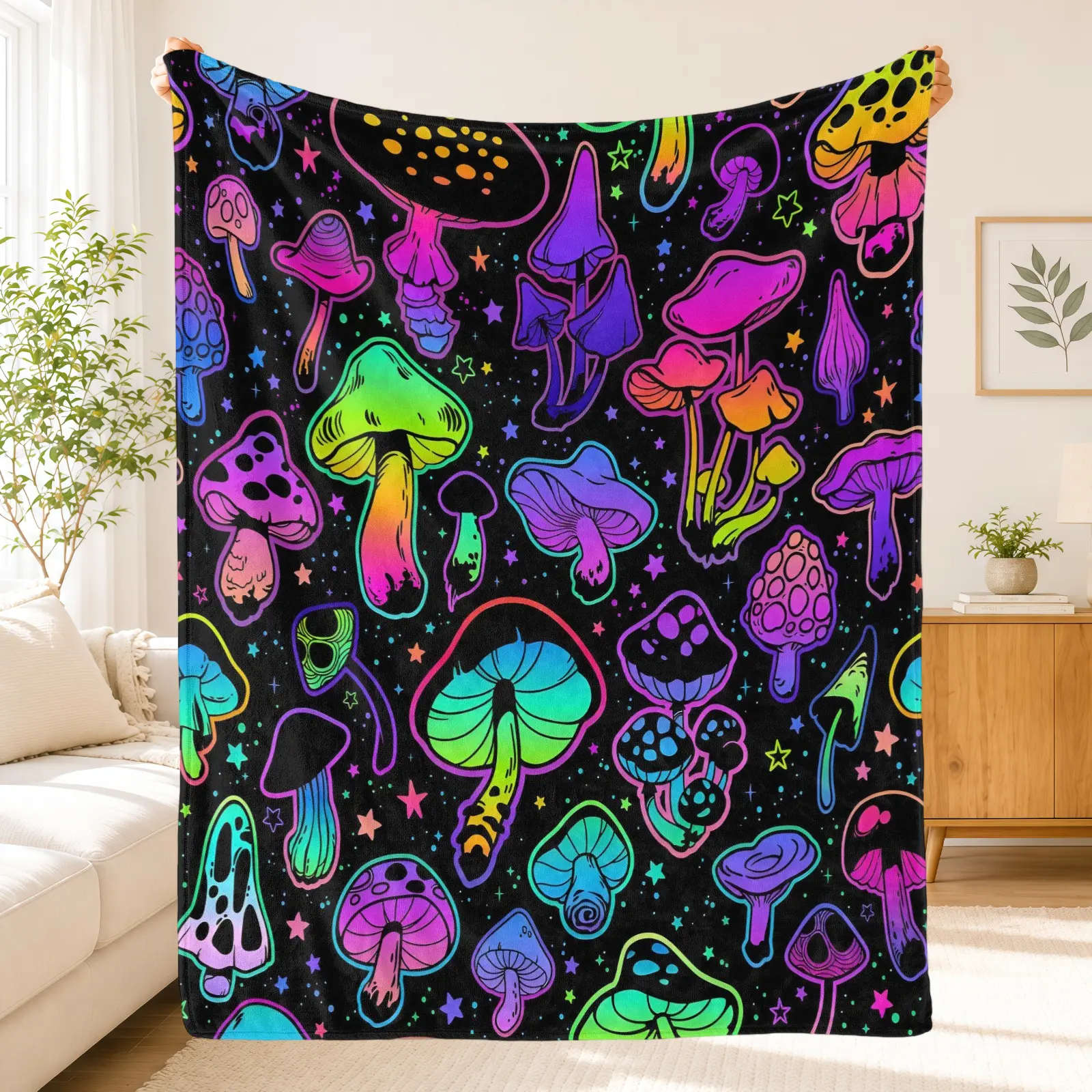 Psychedelic Mushroom Blanket,Fantasy Colorful Groovy Trippy Mushroom Throw Blanket,Soft Flannel Cozy Lightweight Blanket for Bed Couch Sofa Dorm,Whimsical Hippie Boho Aesthetic Bedroom Room Decor Birthday Christmas Gift for Women Teens Mushroom Lovers