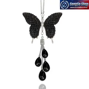 Crystal Butterfly Car Charm, Rhinestone Wing Rearview Mirror Pendant with Pearl Drops, Adjustable Bling Car Hanging Ornament for Women, Aesthetic Auto Interior Accessory for Dashboard and Daily Car Decoration