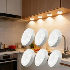 6-Pack Round LED Smart Night Light Set, Rechargeable USB Step Lights, Warm & Cold Options, Portable Wall Lamp for Stairs, Bedroom, Office