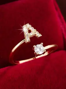 26-Letter Open Adjustable Ring, 14K Gold Plated Micro-Pavé Cubic Zirconia, Minimalist Ring for Women, Perfect for Gifting, Parties & Daily Wear