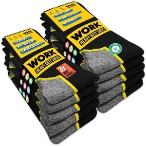WORK Socks for Men Crew Length Black Socks 10 Pairs