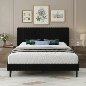 - Multi-Color Velvet Upholstered Bed Frame (White/Black/Pink/Green/Blue), Vertical Channel Tufted Headboard & Footboard, Multi-Size (Twin/Full/Queen/King), Soft Plush Comfort