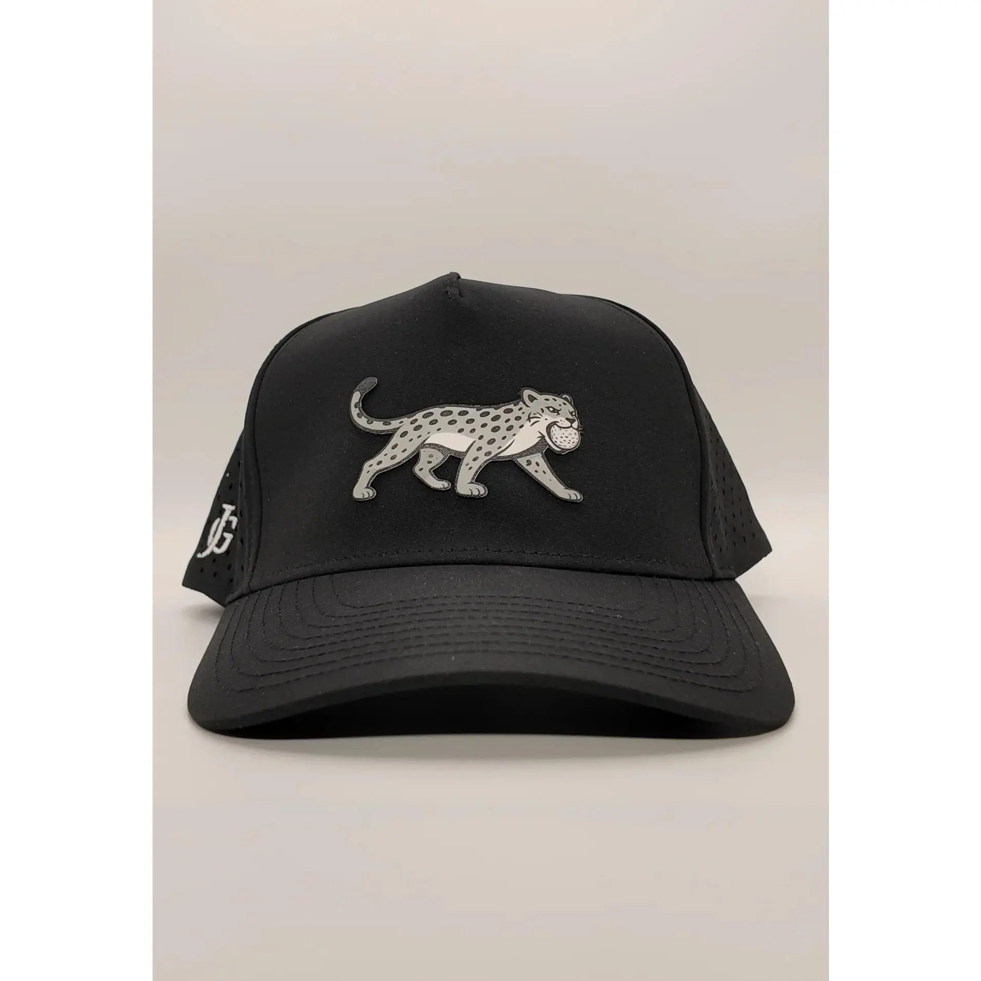 Black Jaguar Golf Performance Hat - Animal Graphic Black Patch Hat with Graphic Design, Animal Graphic Hats, Black Patch Hats