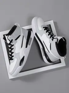 Men's Patchwork Lace Up High Top Sneakers, Casual Comfortable Breathable Athletic Sports Shoes, Male All-match Round Toe Shoes for Daily Wear