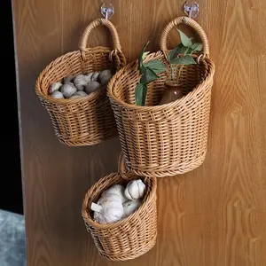Wall-mounted Vegetable Basket Fruit and Sundry Basket Natural Wicker Weave Storage Basket Kitchen Storage Home Decoration