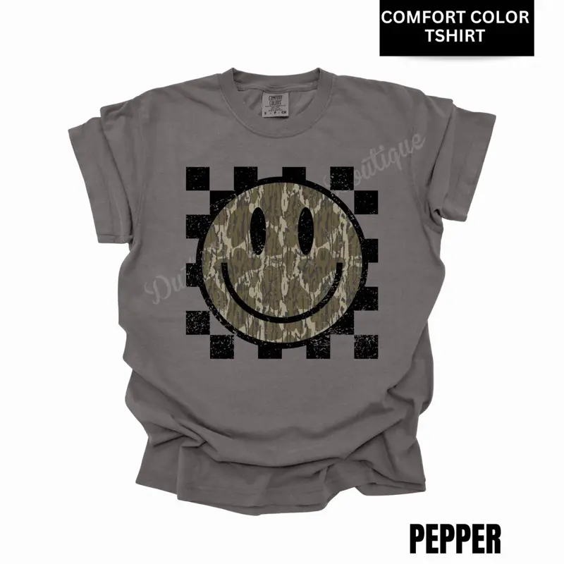 Smiley Camo Checkered Comfort Color T-Shirt
