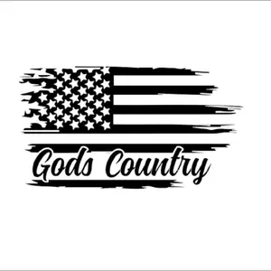 American Flag with "Gods Country", Vinyl Window Decal - Quality CUT Vinyl for Cars, Boats, RVs, Office, Laptops - Easy Install Windshield Sticker