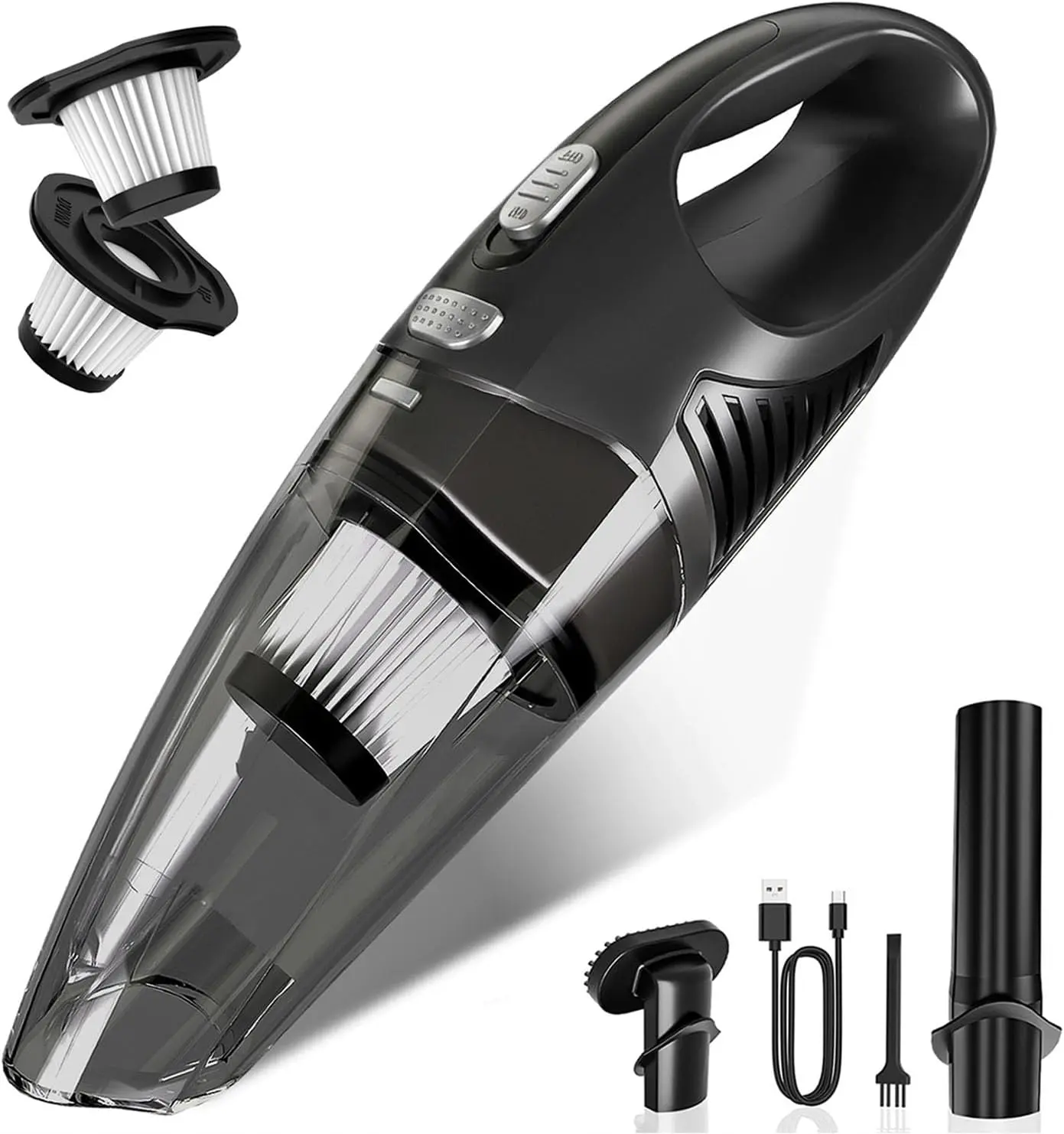Handheld Vacuum Cordless, Rechargeable Car Vacuum Cleaner with Multiple Attachments, Portable Hand Held Vacuum Suction Power, Mini Vacuum for Car, Home, Pet Hair, Office, Desk, Keyboards Black Silver