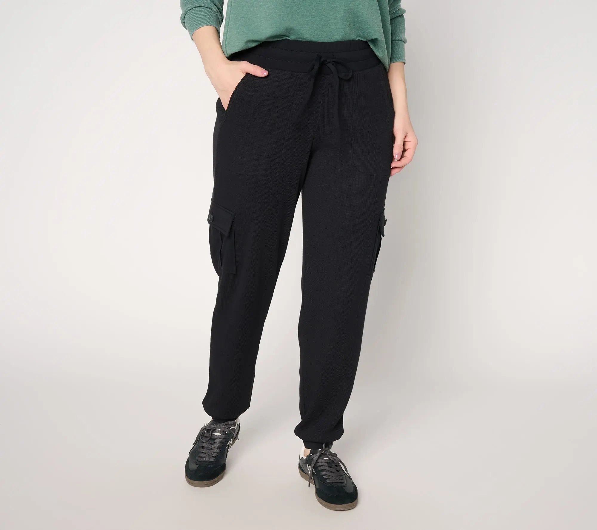 AnyBody Regular Cozy Knit Jersey & Waffle Cargo Jogger