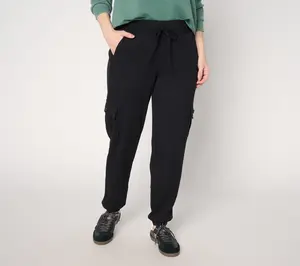 AnyBody Petite Cozy Knit Jersey & Waffle Cargo Jogger