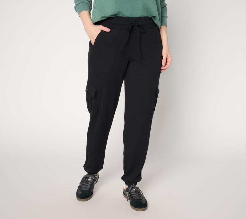 AnyBody Petite Cozy Knit Jersey & Waffle Cargo Jogger