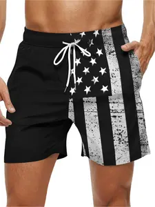 Men's American Flag Pattern Swim Shorts, Swimming Shorts, Surfing Shorts for Hawaiian Beach Vacation, Breathable Streetwear, All Seasons Fitted Design, Swimwear Shorts, Beach Outdoor Wear