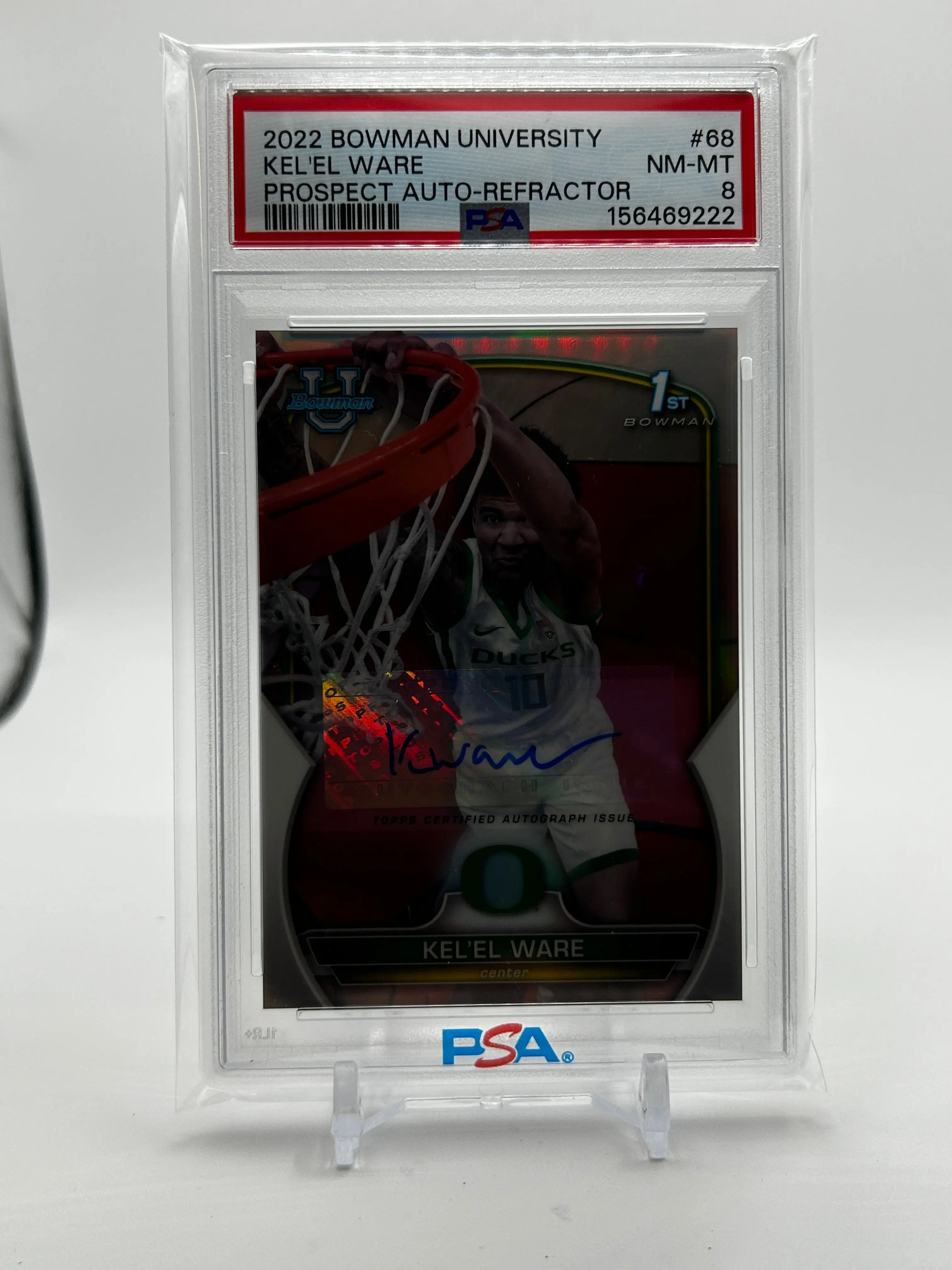 2022-23 Bowman University Chrome Kel'El Ware Propsect Refractor Auto /499 PSA 8