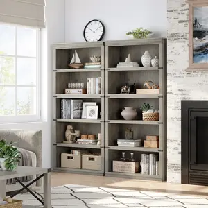 5-Tier Bookshelf, 67" Tall Farmhouse Bookcase, Rustic Grey Shelving Unit for Living Room, Home Office & Bedroom, Sturdy Wood Display Rack
