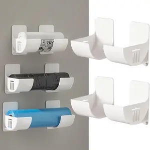4 Pcs No Punching Trash Bag Dispenser Plastic Bag Holder,Wall Mounted Plastic Bag Organizer Grocery Bag Holder White Garbage Trash Bag Holder For Home Organization Kitchen Organizers And Storage