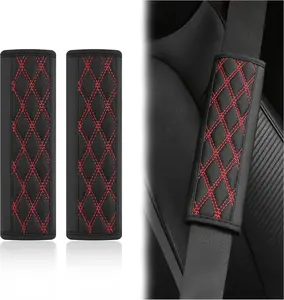 2 count  Seat Belt Cover Pads,Leather Seatbelt Covers Protect  and   Accessories Interior,Universal  Seat Strap Pads  Decorations for    (Black/Red)