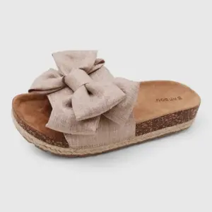 Women's Sandals Shoes with Large Bow Detail and Cork Sole for Comfortable Wear