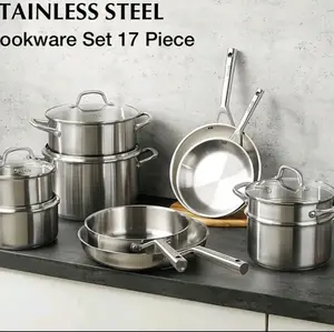 17pcs Stainless Steel Cookware Set for Home Cooking Induction Ready Oven & Dishwasher Safe Durable Corrosion Resistant Pots and Pans Set