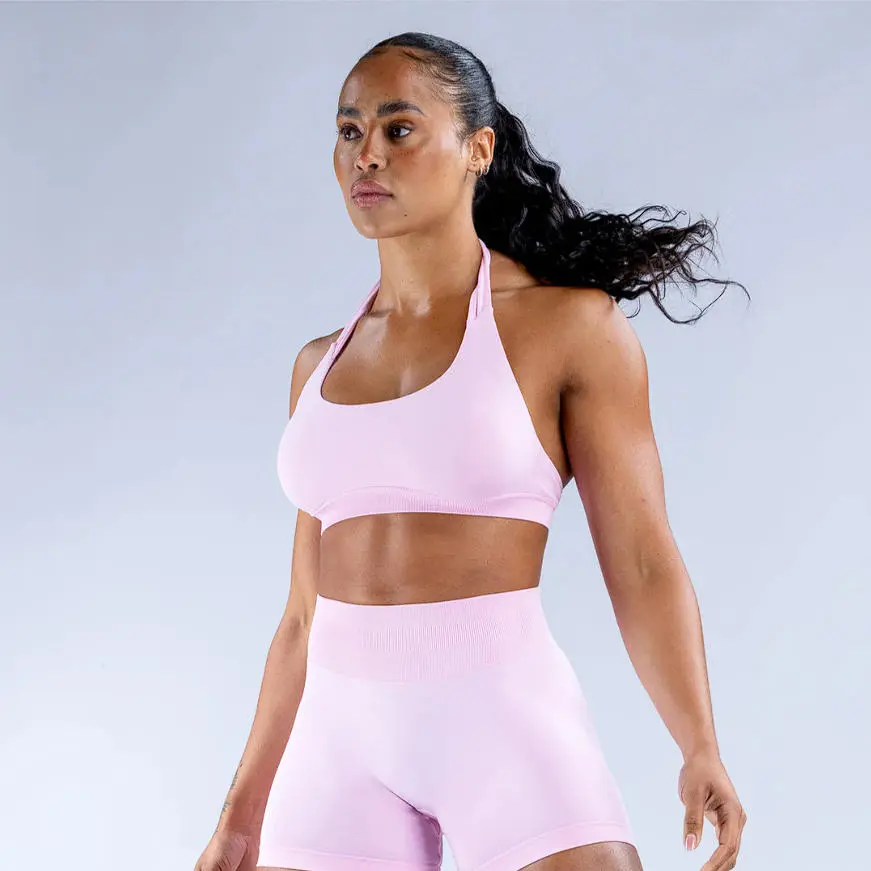 (With Logo) DFYNE Women's 2 Piece Seamless Halter Workout - Sports Bra & High Waist Activewear for Gym Yoga Quick-Dry Compression Fitness Set (With Logo) DFYNE Women's 2 Piece Seamless Halter Workout - Sports Bra & High Waist Activewear for Gym Yoga Quick-Dry Compression Fitness Set