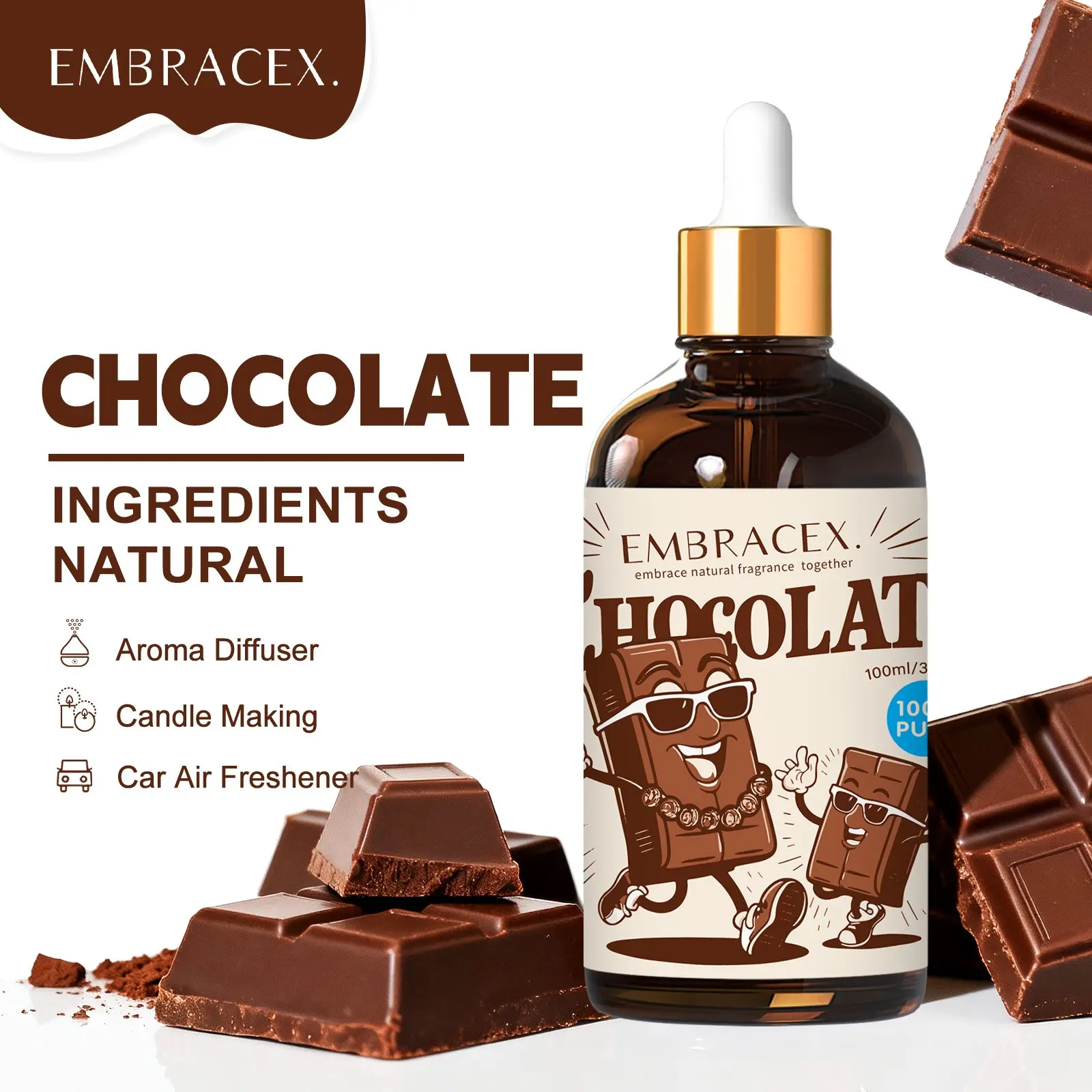 100ML Chocolate Essential Oils, Food Grade Fragrance Oil, Humidifier Diffuser, DIY Soap Candle Bath Car Air Freshener Body Massage Home Decor